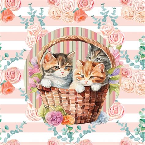 Floral Kittens In Basket Free Stock Photo - Public Domain Pictures