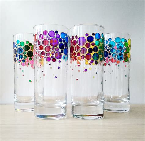 Rainbow Drinking Glasses Set of 4 Hand Painted Colored - Etsy