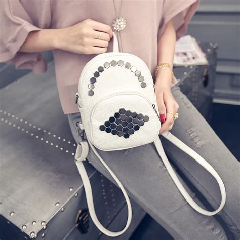 Women Leather Hexagonal Rivets Solid Color Simple BagsTravel Bags Backpack-in Backpacks from ...