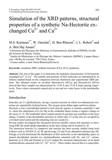 (PDF) Simulation of the XRD patterns, structural properties of a synthetic Na-Hectorite ...