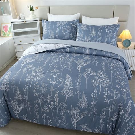 URBONUR Grey Flower King Size Comforter Sets 5 Pcs Print Floral Bed in ...