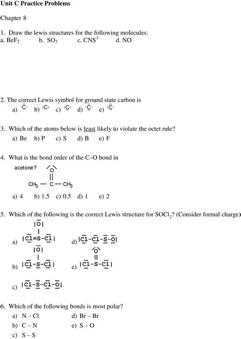 Lewis Structure Practice Worksheet 5 which Of the Following is the ...