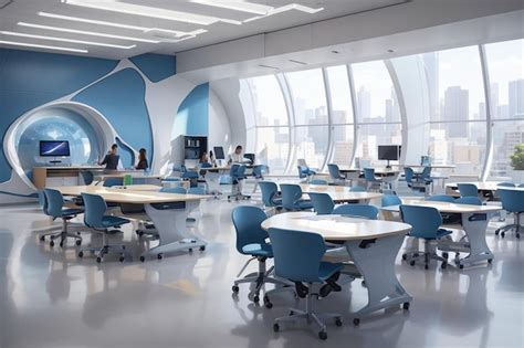 Premium AI Image | Ergonomic Classroom Furniture Supporting Health and Learning in Futuristic Spaces