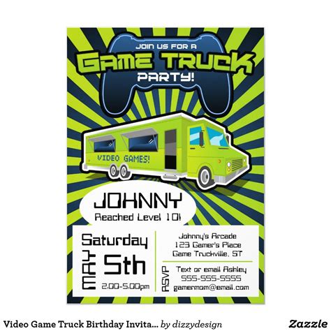 Video Game Truck Birthday Invitation | Zazzle | Video games birthday party, Game truck party ...