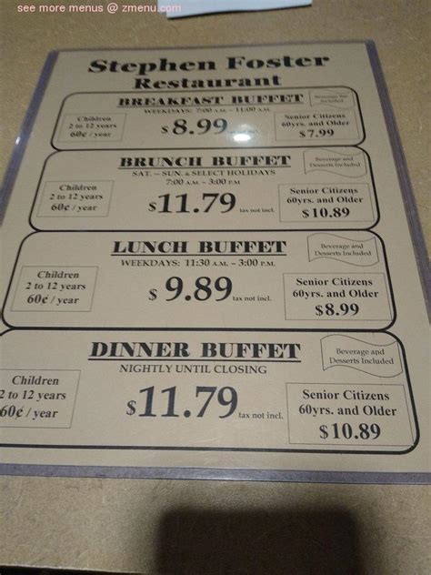 Menu at Stephen Foster Restaurant, Bardstown