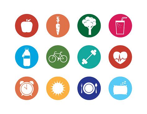 Healthy Lifestyle Icons Set Stock Vector Art & More Images of Alarm ...