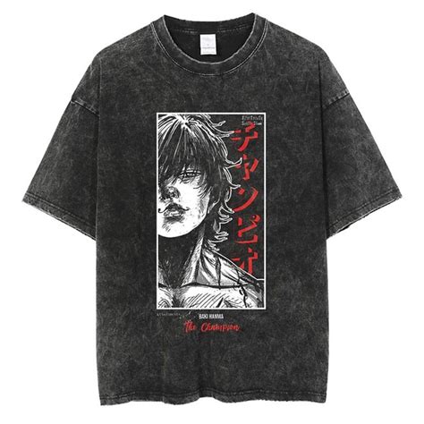 Baki the Grappler Hanma baki T-shirt Oversized Acid Washed Tee Print Retro Vintage Punk & Gothic ...