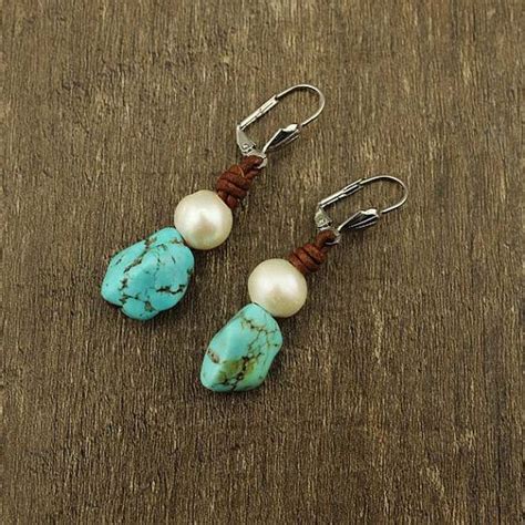 30% off Blue Turquoise earringwhite pearl by WangDesignJewelry | Bridal earrings pearl, Pearl ...