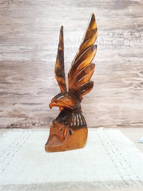 Vintage Wood Carving Figurine Eagle Statue Hand Carved Wood | Etsy