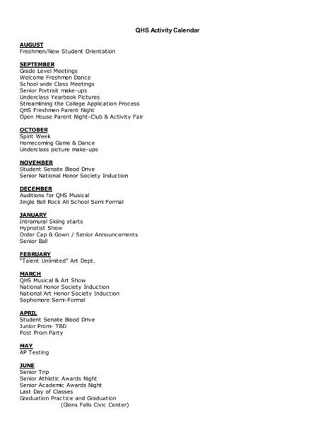 QHS Activity Calendar - Queensbury School District