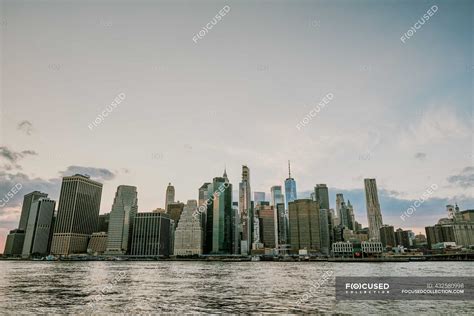 New york city skyline over harbor — outdoor, east - Stock Photo ...