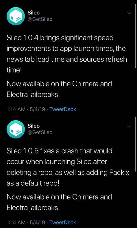 Sileo updated to version 1.0.5 with significant overall speed boosts