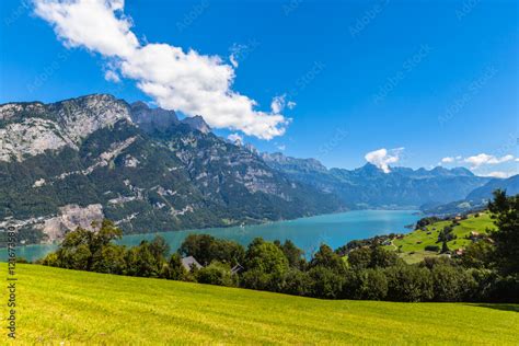 Stunning view Walensee lake and the Alps Stock Photo | Adobe Stock