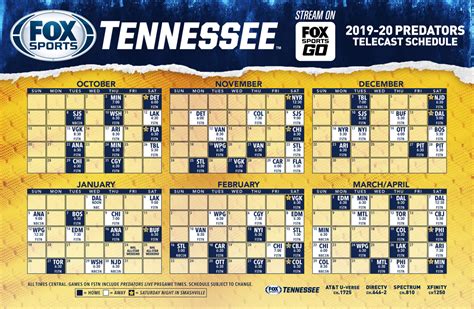 Nashville Predators Schedule 2019 2020 Season FOX Sports | Printable Schedule