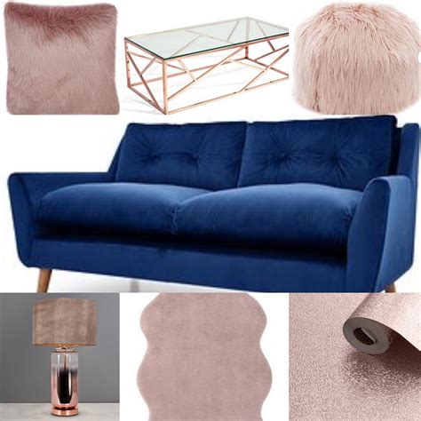 Navy blush & rose gold living room idea | Gold living room decor, Gold living room, Blue and ...