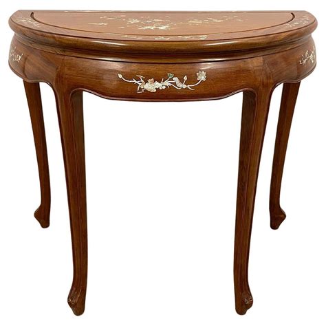 20th Century Chinese Carved HuaLi Wood Half Moon Table w/ Mother of ...