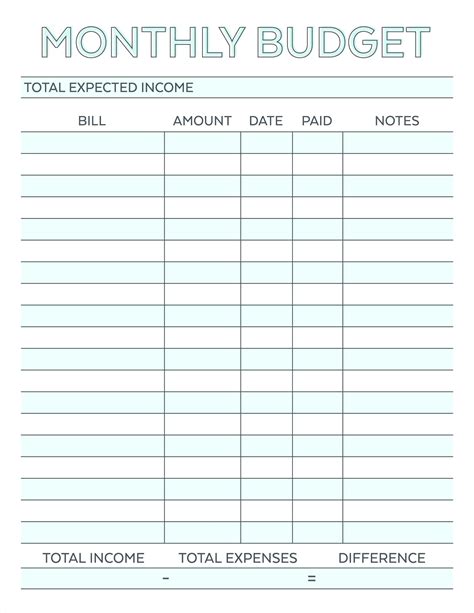 Printable Bill Sheet