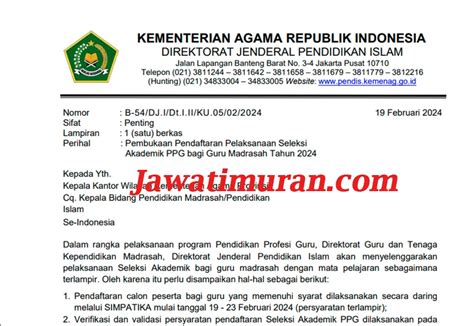 Link Daftar PPG Prajabatan Kemenag 2024, Lengkap Syarat, Cara Daftar, dan Jadwalnya - Jawatimuran