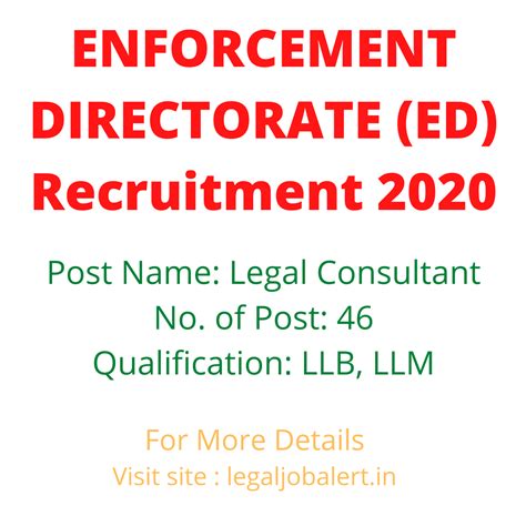 Enforcement Directorate Recruitment 2020 | 46 Legal Consultant ...