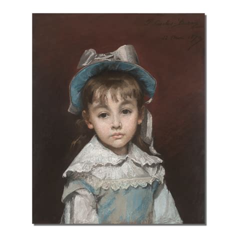 Portrait de petite fille au chapeau bleu et gris par Pauline Carolus-Duran, née Croizette ...