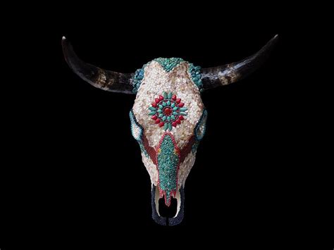 Mosaic Cow Skull Sculpture by Katherine Sutcliffe - Pixels