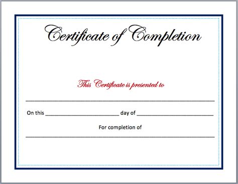 Completion Certificate Template - My Word Templates