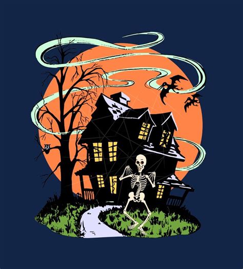 Vintage Halloween Haunted House with Skeleton PNG Free Download - Files For Cricut & Silhouette ...