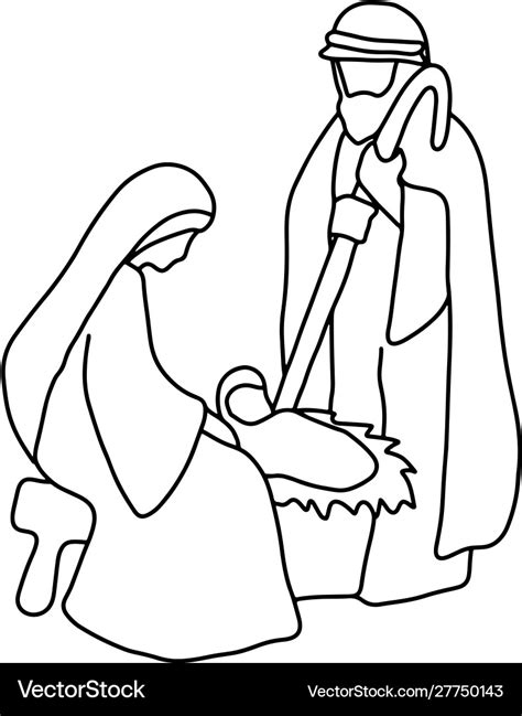 Joseph mary and baby jesus sketch Royalty Free Vector Image