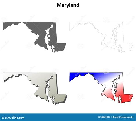 Maryland outline map set stock vector. Illustration of territory - 93443396