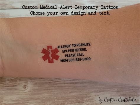 Custom Temporary Medical Alert / Contact Info Tattoos - Name / Phone Number tattoos for food ...