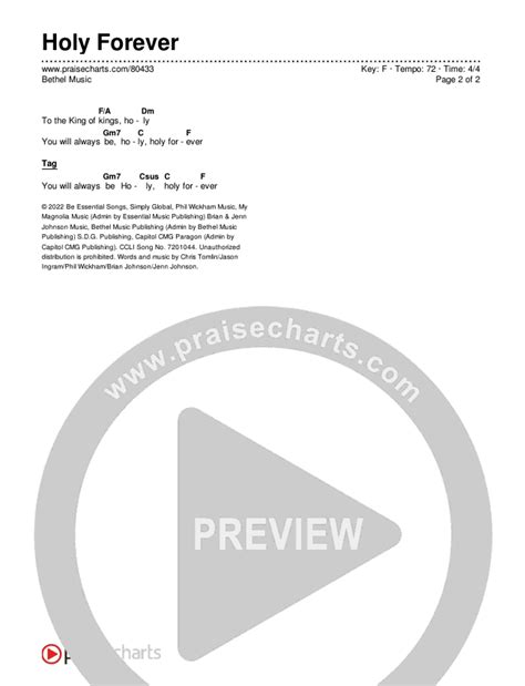 Holy Forever Chords PDF (Bethel Music) - PraiseCharts