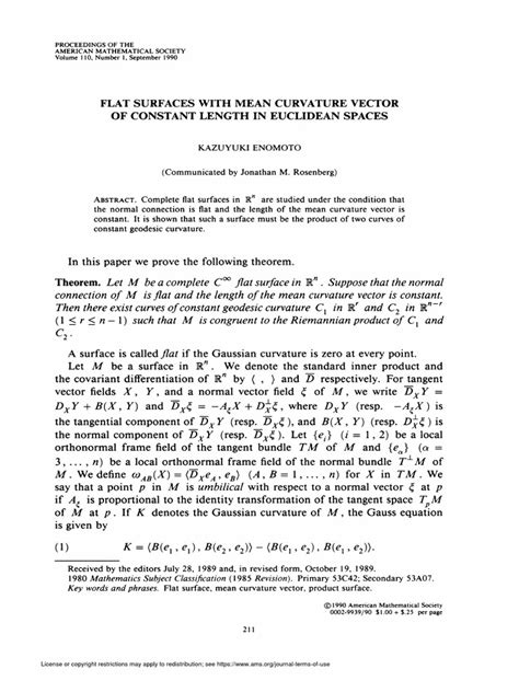 Flat Surfaces With Mean Curvature Vector | PDF | Curvature ...