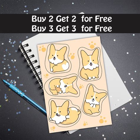 Cute Corgi Digital Stickers/corgi Printable Stickers/ Orange - Etsy