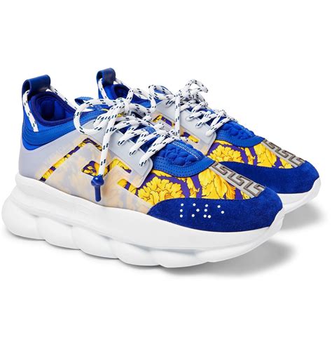 Versace - Chain Reaction Panelled Shell, Rubber And Suede Sneakers ...