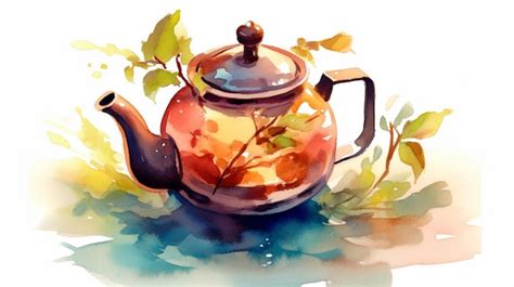 Premium AI Image | Watercolor tea with teapot illustration