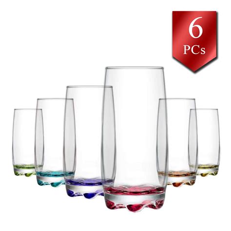 LAV Drinking Glasses Set of 6, Long Colorful Glass Tumbler, Great ...