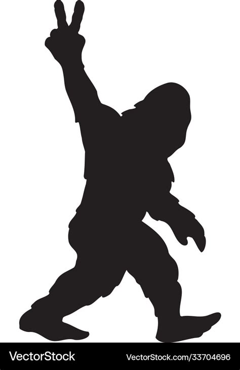 Bigfoot sasquatch yeti peace sign silhouette Vector Image