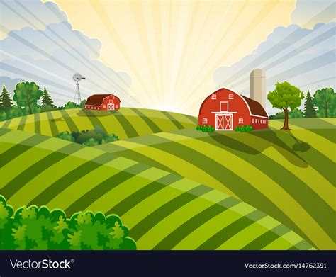 Cartoon farm green seeding field Royalty Free Vector Image