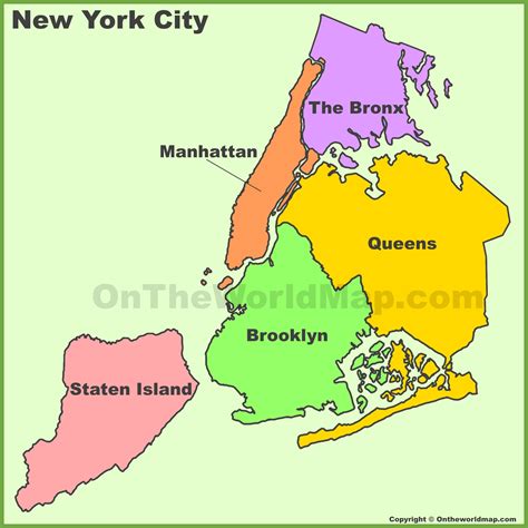 New York City boroughs map - Ontheworldmap.com