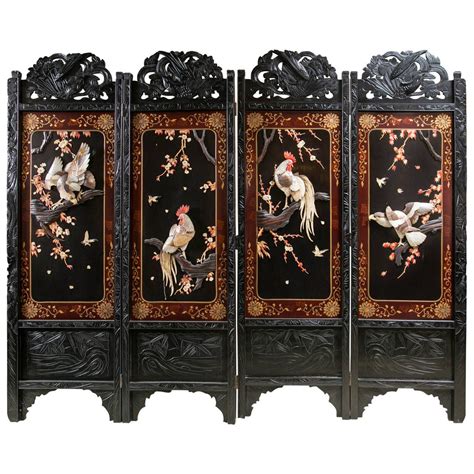 Unusual Four-Panel Hardwood Japanese Screen Chinese Furniture, Art ...