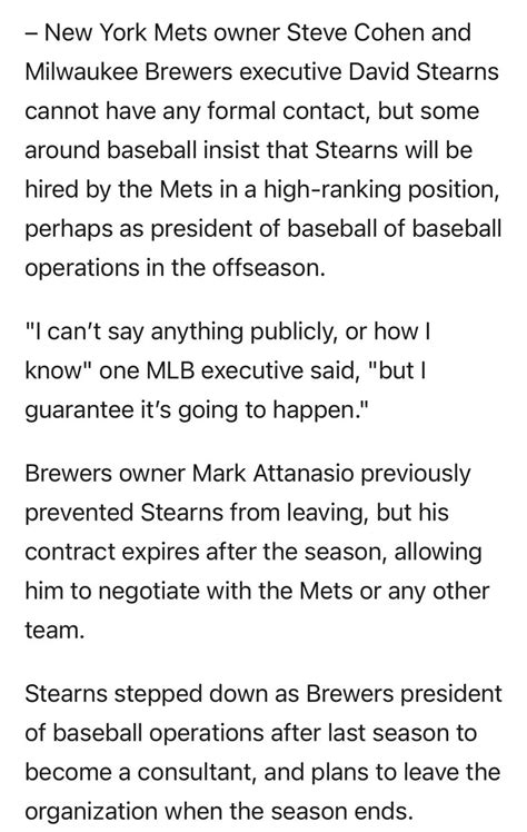 Sam on Twitter: "Bob Nightengale on David Stearns and the Mets"