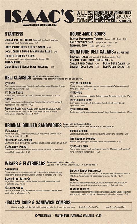 New Menu | Menu Categories | Isaac's Restaurants