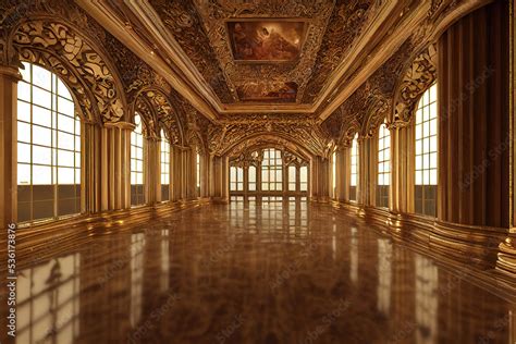 Beautiful luxury golden renaissance palace interior Stock Illustration ...