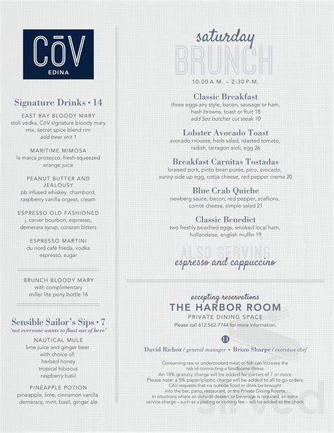 COV Edina menu in Edina, Minnesota, USA