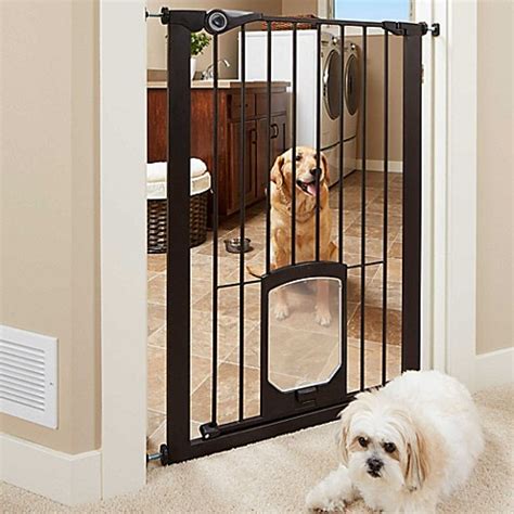 MyPet Passage 42-Inch Extra Tall Pet Gate with Small Pet Door in Matte Bronze - Bed Bath & Beyond