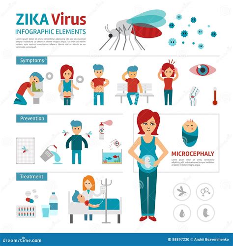 Zika Virus Infographic Elements. Vector Flat Design Illustration. Zika Prevention, Symptoms and ...