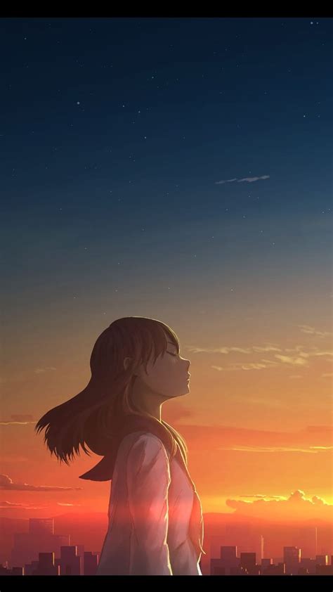 720x1280 Girl, relaxed in sunset, outdoor, anime, anime girl sky phone ...