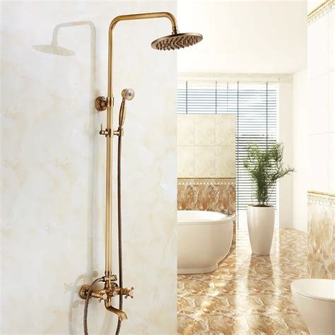 Antique Brass Bath And Shower Set With Handheld Shower Wall Mounted 8 ...