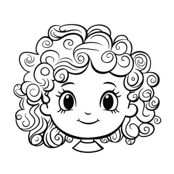 Girl S Face Coloring Page Outline Sketch Drawing Vector, Real Hair Drawing, Real Hair Outline ...