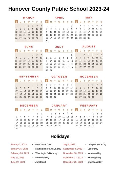 Hanover County Public Schools Calendar 2023-24 With Holidays